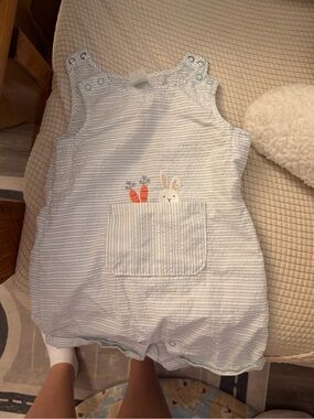 Target Baby One-Piece Light Blue & White Striped Romper with Bunny Pocket
